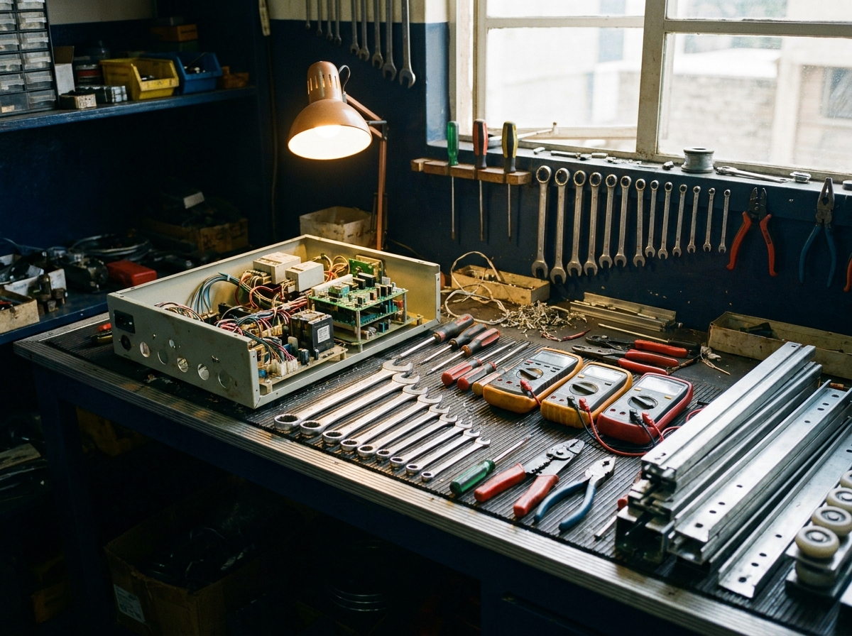 A Konza Elevators technical workshop bench